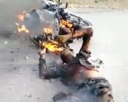 Two bikers burning after accident another mangle