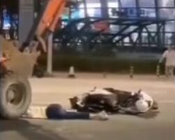 Chinese woman run over by excavator
