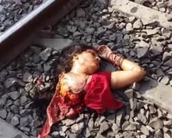 Indian woman split in half by train