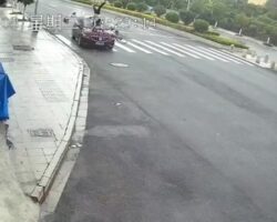 Woman on a bicycle hit by a car at high speed