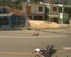 Accident of two motorbikes on empty road