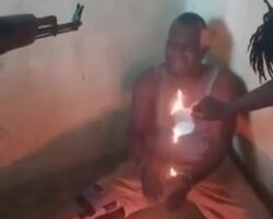 Torturing a man with molten plastic