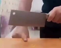 Asian cut off his own finger in kitchen