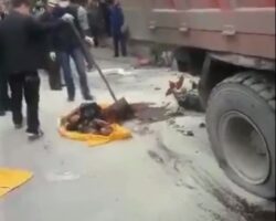 Cleaning up body of a man run over by truck
