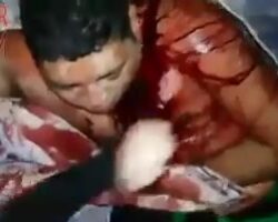 Guy being stabbed repeatedly in his chest