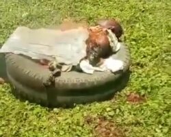 Man covered in clothes and stuffed in tire set on fire