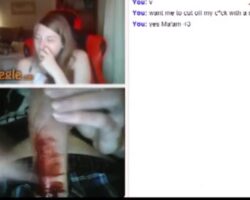 Girl on omegle reacts to man cutting his penis