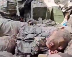 Russian soldier shows corpses of Ukrainian soldiers