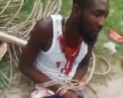 Bound man gets slashed with machetes and set on fire