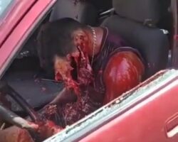 Man sitting in car has his face completely blown off