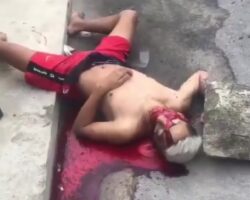 Thief dies in a pool of blood after being stoned