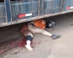Female biker crushed by truck