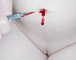 Mongolian teen girl loves to stab her navel