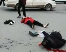 Psycho Chinese woman stabbed her ex in the street and then herself