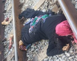 Woman torn to pieces by train