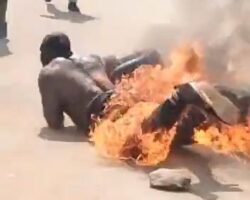 Dude jumped into hole while being burned alive