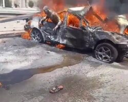 Trapped in a car burning alive