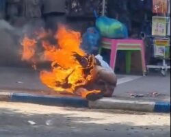 Chinese dude set himself on fire on the street