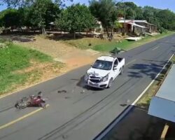 Fatal head-on collision of biker with pickup truck