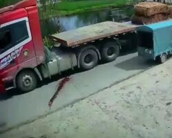 Biker gets his head crushed by truck