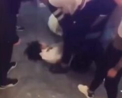Bunch of guys beat up scammer girl