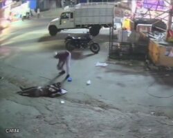 Guy attacks his pregnant wife with bricks