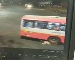 Indian woman hit and crushed by bus while crossing road