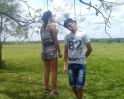 Young couple hanged themselves together on tree