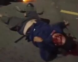 Bloody aftermath of collision between two motorcycles