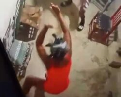 Guy attacks his partner with machete inside store