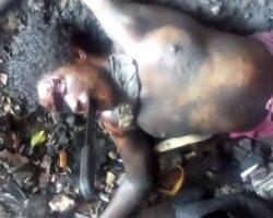 Woman found topless with machete stabbed into her mouth