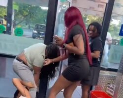 Woman is stabbed during fight in convenience store