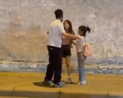 Bastard beats his wife in front of their daughter