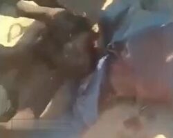 Sudanese soldier beheading his enemy with pocket knife