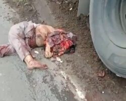Couple on moped crushed by truck