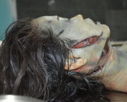 Examination and autopsy of female victim of machete attack