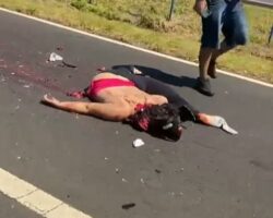 Woman crushed by truck after falling off motorcycle