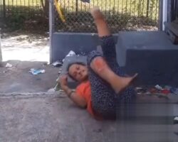 Woman is having massive seizure under influence of drugs