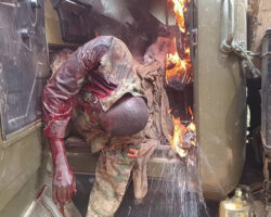 Armed attack by terrorists on military vehicle