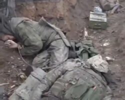 Dead Russian soldiers after being hit by artillery