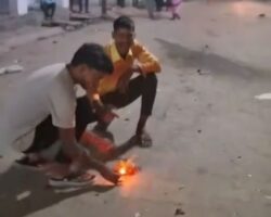 Indian man catches fire while setting off fireworks