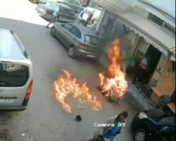Man set on fire in the middle of busy street