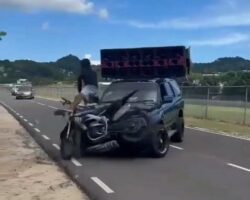 Motorcycle crash with car sends rider flying
