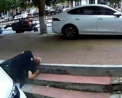 Pedestrian ran over by female driver