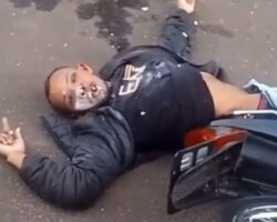 Speeding biker slams straight into pole