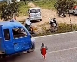 Boy hit and run over by truck