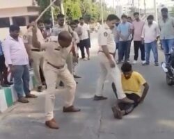 Police officers physically punish three suspects