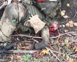 Russian soldier dying after being hit by drone strike