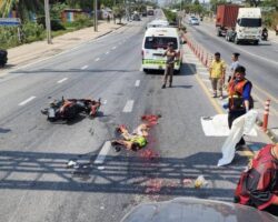 Thai female motorcyclist crushed by truck
