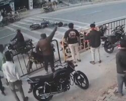 Aggressively overtaking driver knocks down and runs over motorcyclist